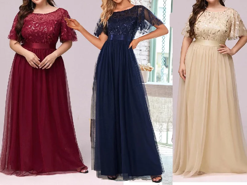 Sparkly Sequined Flutter Sleeves Long Mother of Bride Dresses Tunics Versatile stylish