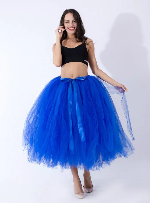 Women Royal Blue Tulle Tutu Middle Skirt linen skirt natural