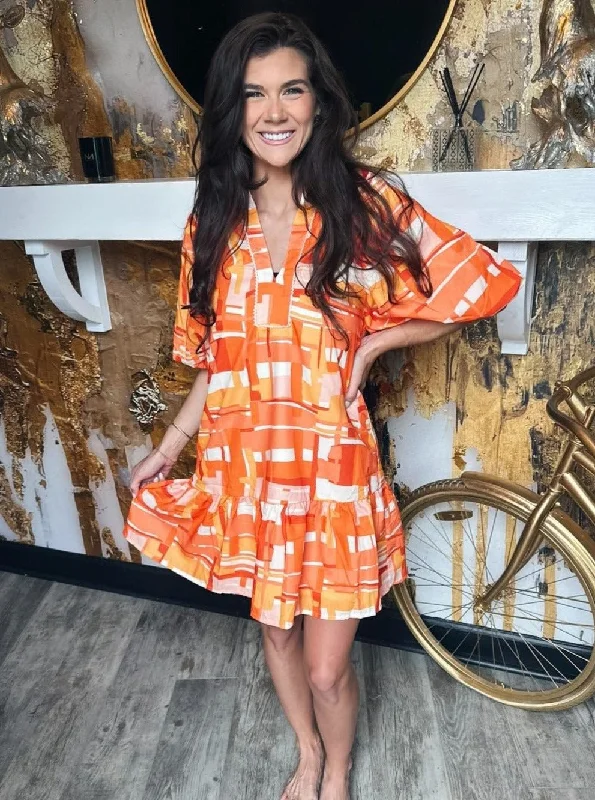 Orange Print Abstract Dress