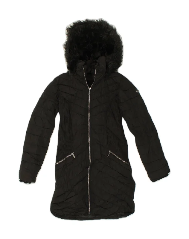 DKNY Womens Hooded Padded Jacket US 2 XS  Black Polyester Fitted Jacket Loose Jacket Oversized Jacket