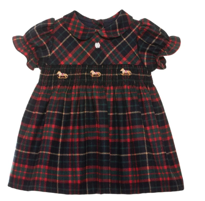 AW23 Patachou Navy & Red Tartan Rocking Horse Dress Tunics Bridal satin