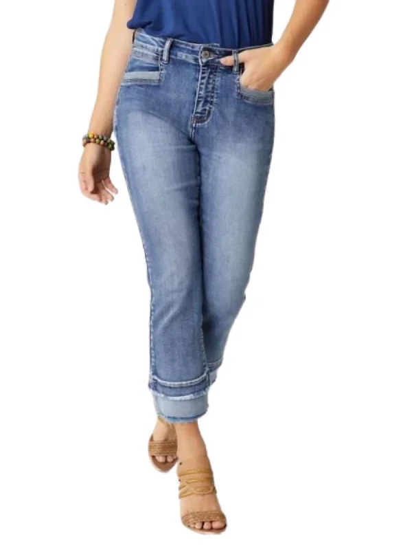 Everstretch Boyfriend Capri Pant In Medium Denim Soft Stretch Pants