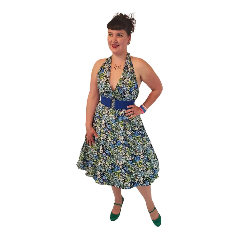 GGR Retro Halter Dress in Floral Print Tunics Versatile all-occasion