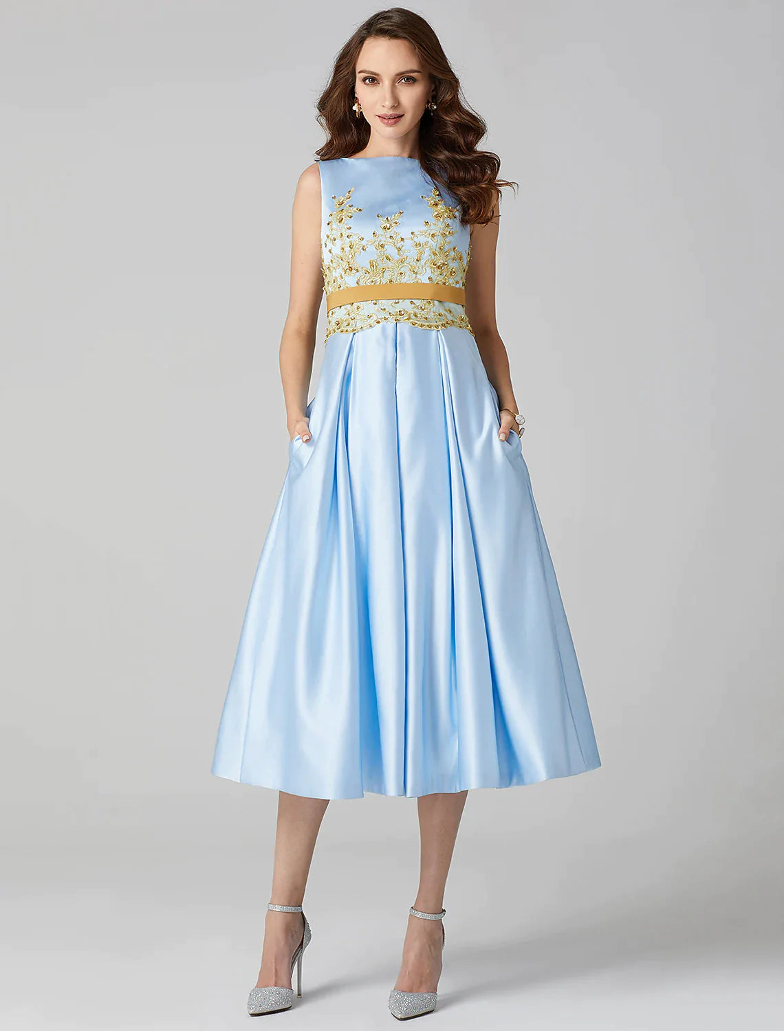 A-Line Party Dress Wedding Sleeveless V Back Pleats Appliques Tunics Trousers formal