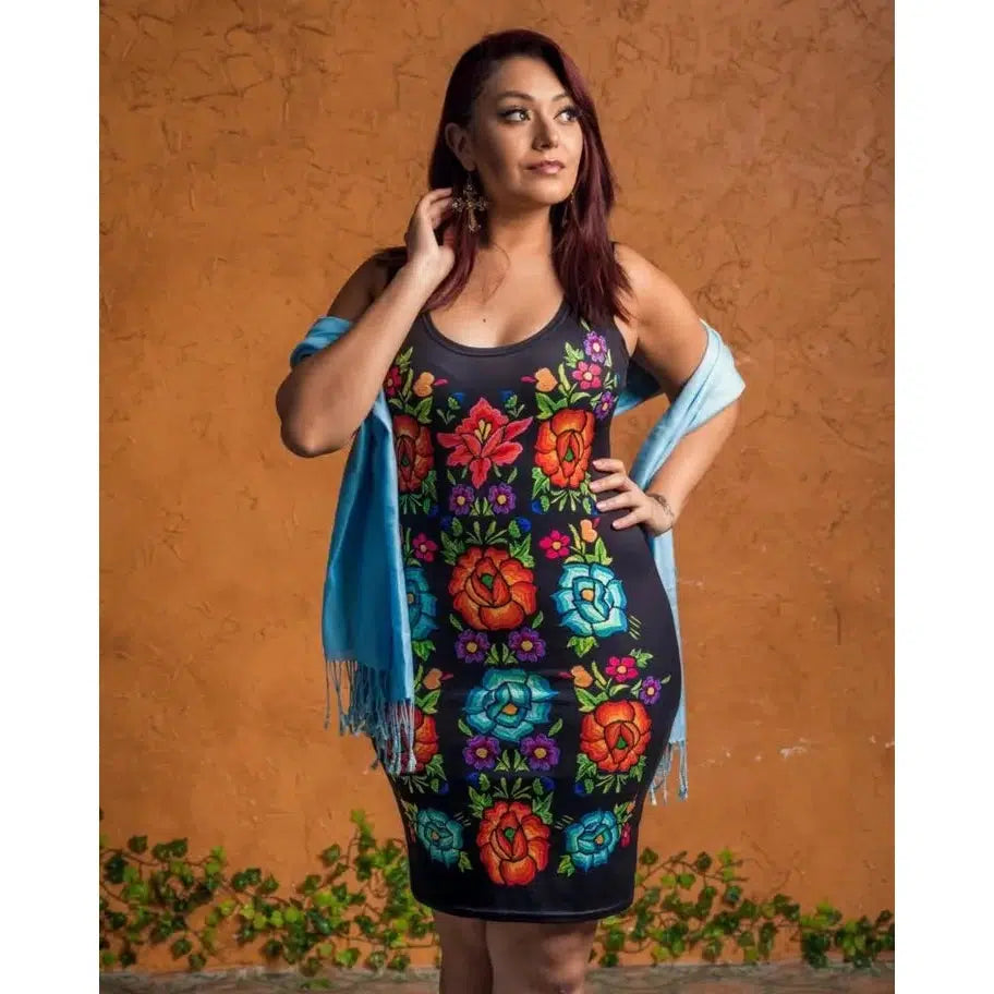 Paulina Bodycon Embroidery Print Dress Tunics Running lightweight