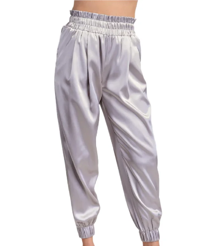 Grey Pleated Jogger Pants Classic Cropped Pants