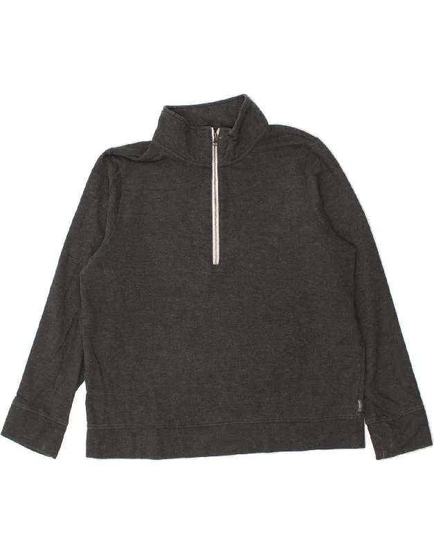EDDIE BAUER Womens Zip Neck Sweatshirt Jumper UK 16 Large Grey Cotton Hoodie with Lining Warm Insulated
