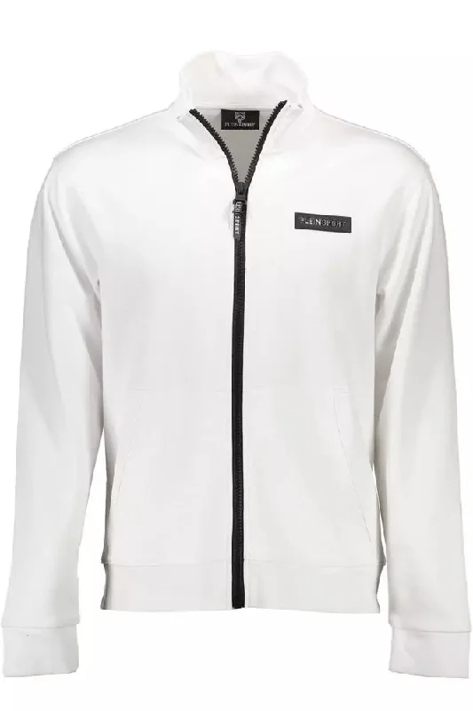 Sleek White Zip Sweatshirt With Contrasting Accents Oversized Hoodie Comfort Casual