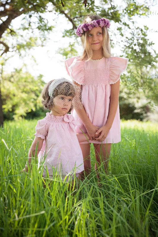 SS24 Babidu Dusky Pink Shirred Bodice Dress A-Line Day Work
