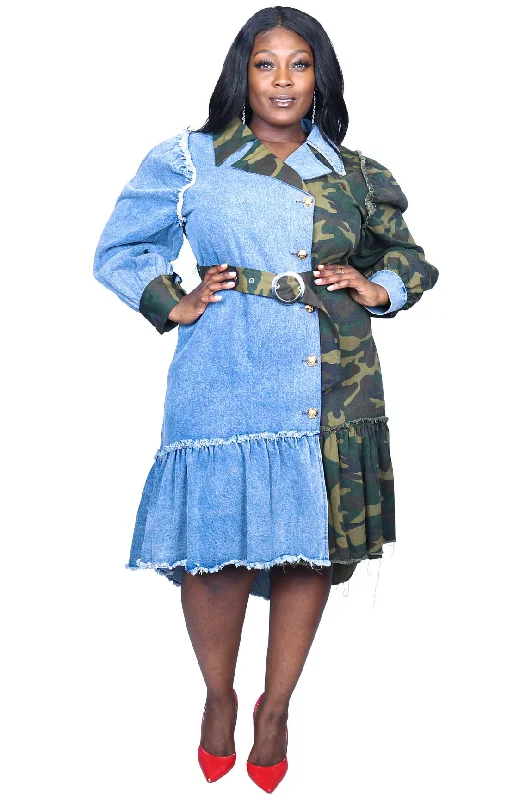 She Sees Both Sides Denim/Camo Dress Tunics Ceremony elegant