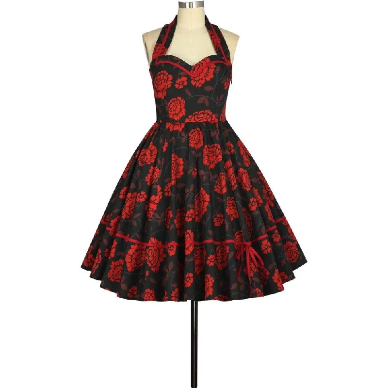 Sylvia Retro Swing Dress in Roses Print Shift Classic Vintage