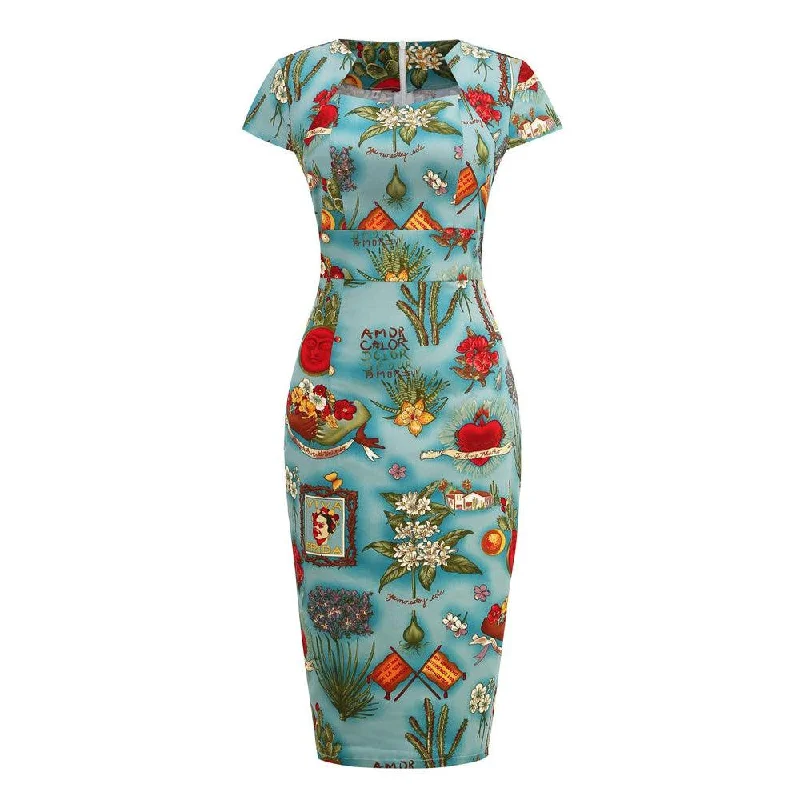 GGR Wiggle Dress in Frida Kahlo Print Tunics Stylish elegant