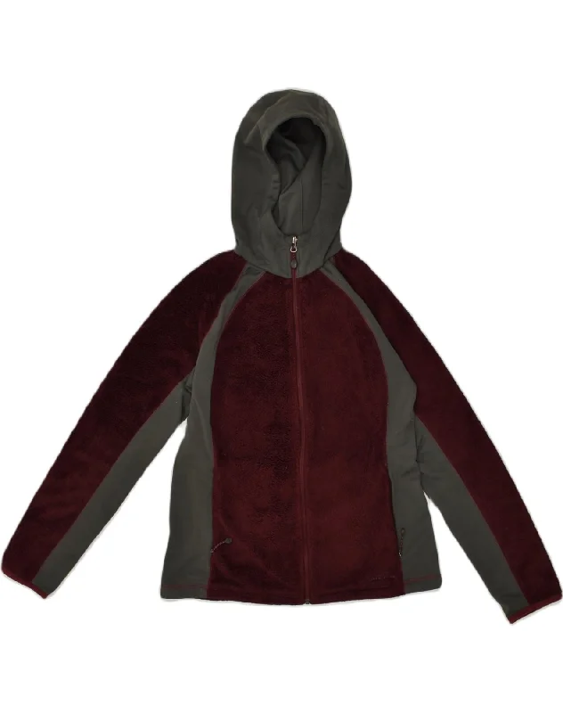 EDDIE BAUER Womens Hooded Fleece Jacket UK 14 Medium Burgundy Colourblock Oversized Jacket Tailored Jacket Straight Jacket