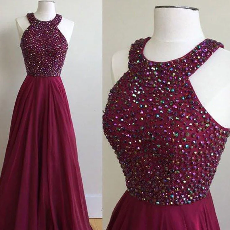 Simple Halter Burgundy Evening Prom Dresses, Custom Long Prom Dresses, Wedding Party Dresses,Long Bridesmaid Dress, PD0084 Tunics Bridal satin