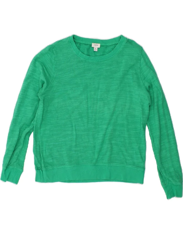 J. CREW Womens Sweatshirt Jumper UK 14 Medium Green Flecked Cotton Hoodie with Neon Bright Vibrant