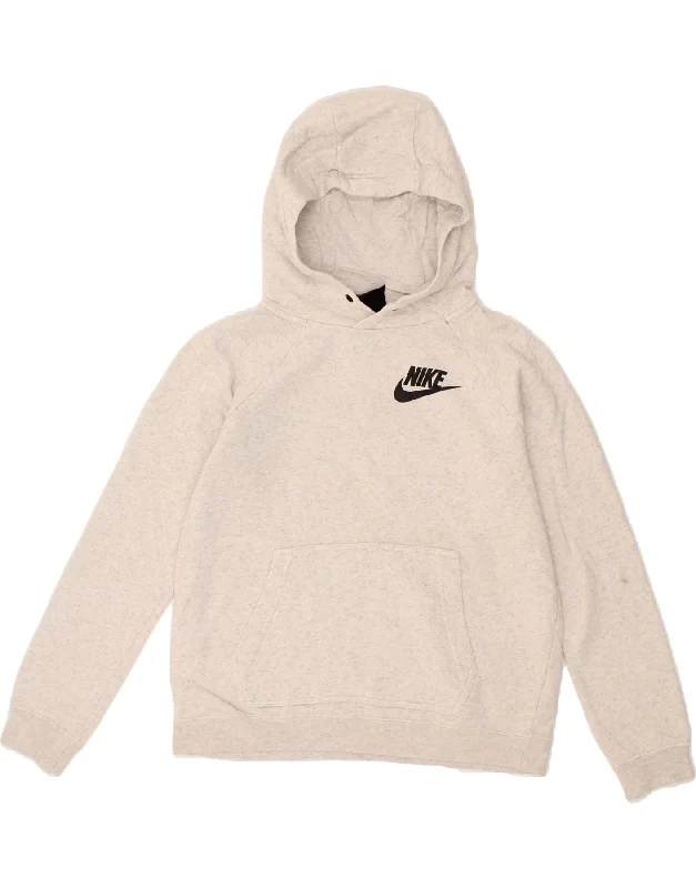 NIKE Womens Graphic Oversized Hoodie Jumper UK 10 Small Grey Cotton Hoodie with Zipper Versatile Modern