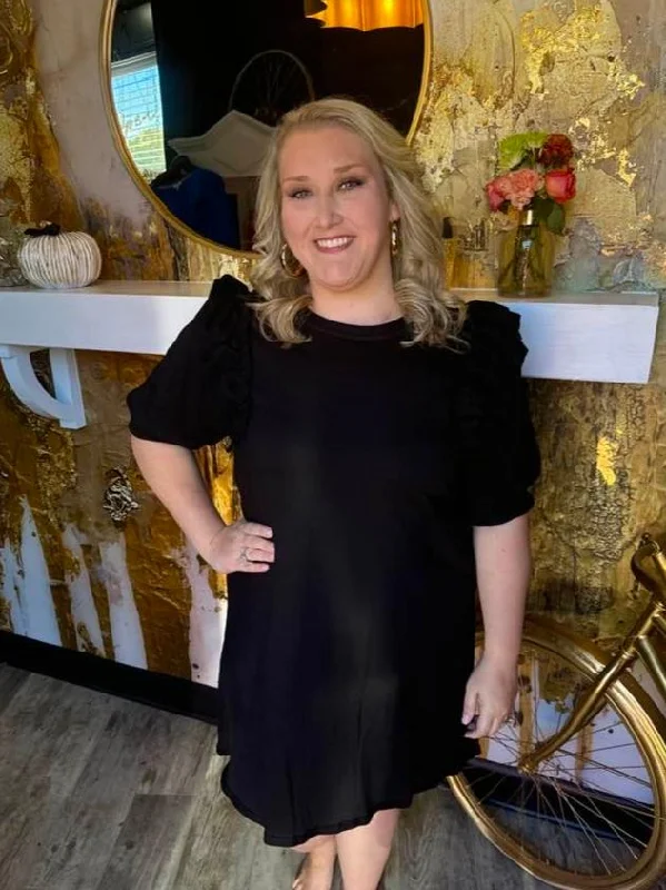 Black Round Neck French Terry Dress