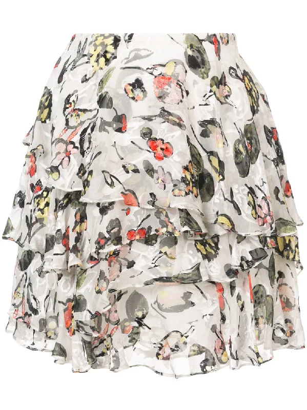 flared floral mini skirt linen skirt light