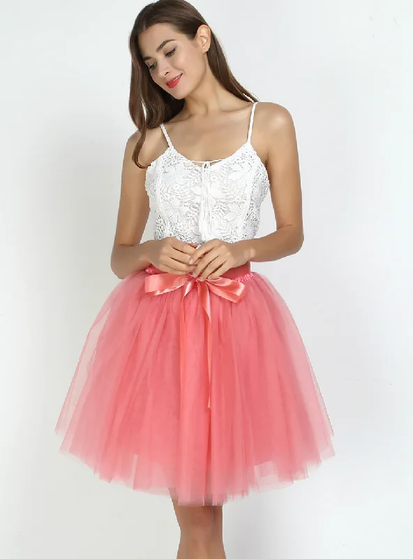 Watermelon Red 7-Layer Short Tulle Skirt velvet skirt rich