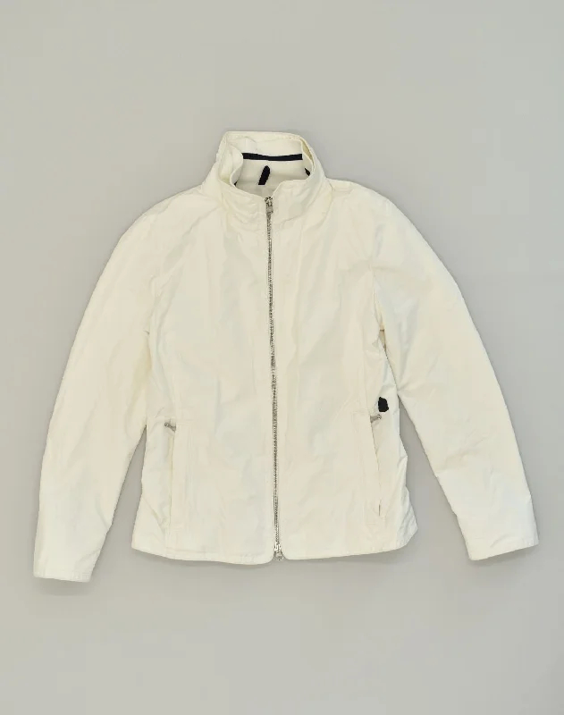 MARINA YACHTING Womens Rain Jacket IT 42 Medium White Polyester Print Jacket Jacquard Jacket Embroidered Jacket