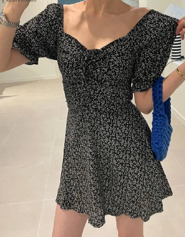 Wjczt Fashion Woman Elegant Printed Sundress Summer Lady Short Sleeve Mini Party Dresses Casual Female Dating Robe Femme 7 Tunics Trendy modern