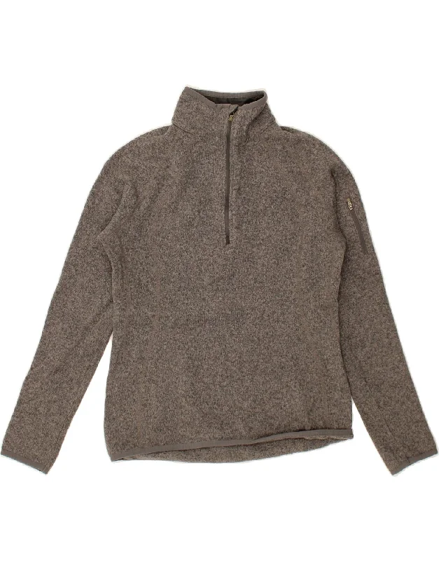EDDIE BAUER Womens Zip Neck Sweatshirt Jumper UK 12 Medium Grey Polyester Hoodie with Rolled Sleeves Casual Relaxed