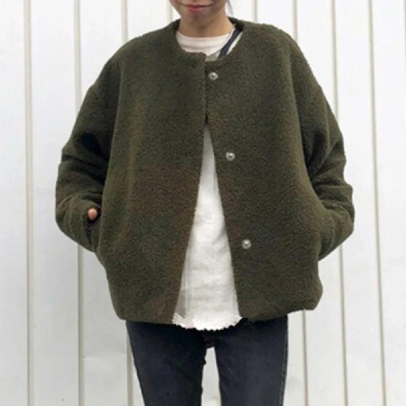 Rhian® | Loose fashionable jacket with buttons Notch Collar Peter Pan Collar Cowl Neck
