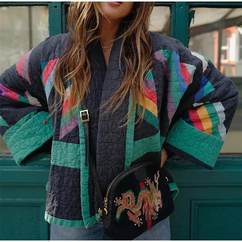 Valerie® | Multicoloured loose vintage jacket Denim Fabric Leather Fabric Suede Fabric