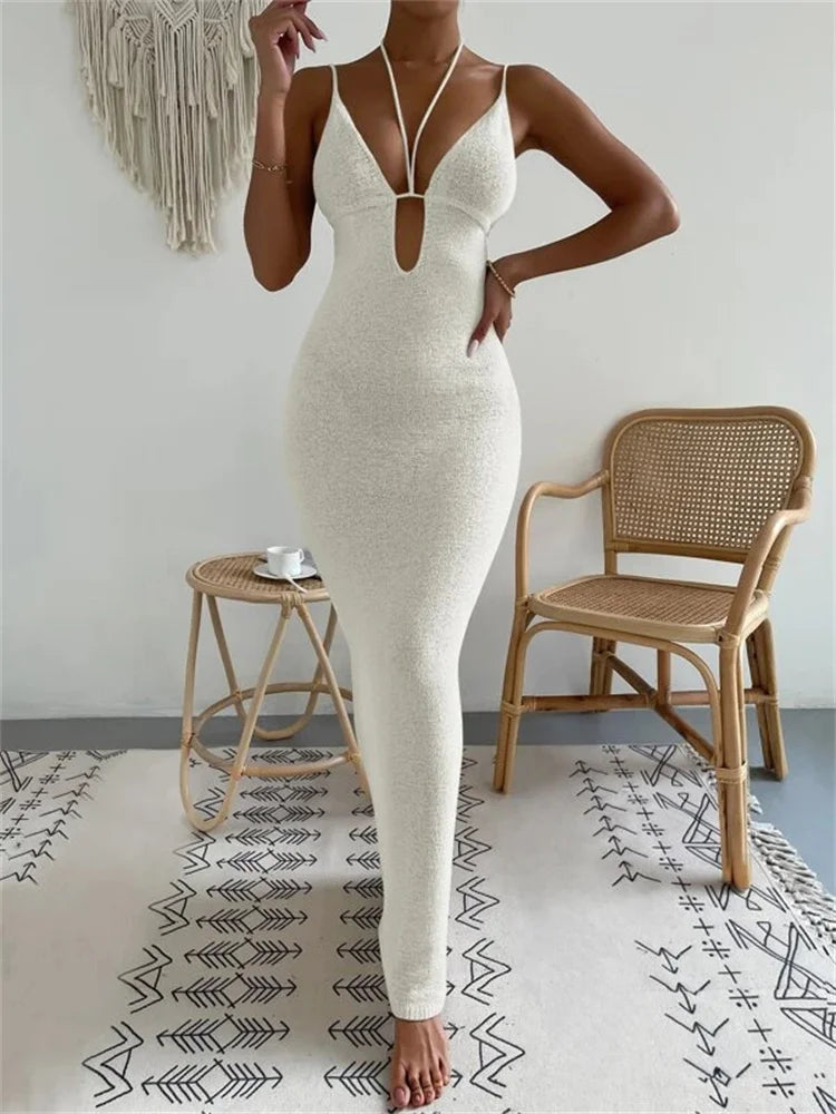 Wjczt Fashion Bandage Backless Halter Dresses For Women Lace-Up V-Neck Elegant Patchwork Long Dress See-Through Party Dress 2024 Tunics Review highly