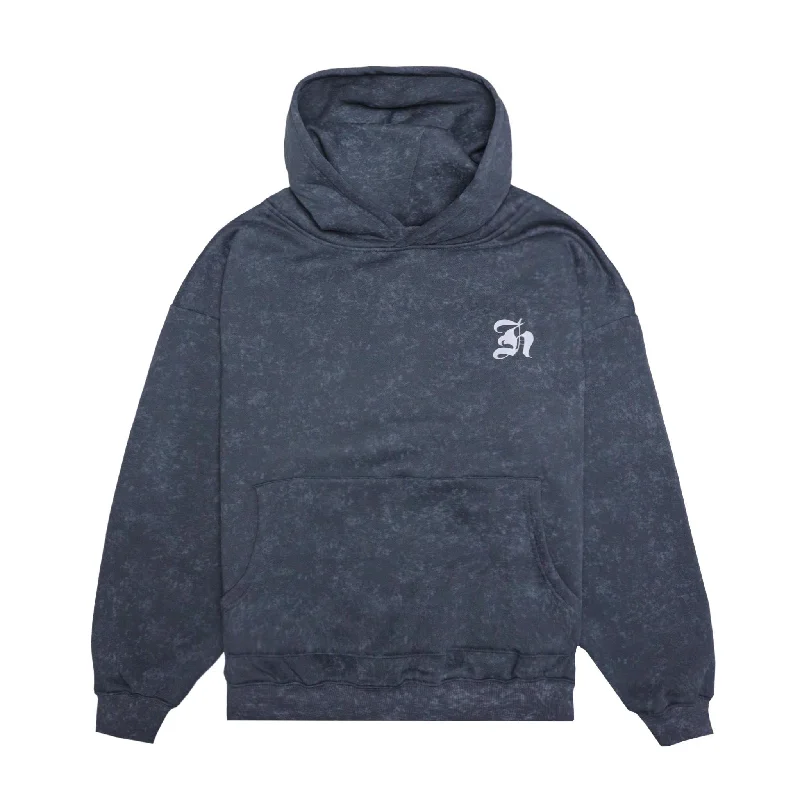 HOMME+ Old English Acid Wash Hoodie Charcoal Hoodie with Fur Luxurious Winter