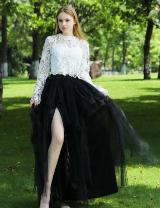Sexy Black Irregular Tulle Skirt denim skirt classic