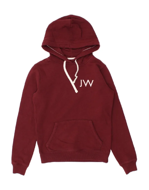JACK WILLS Womens Graphic Hoodie Jumper UK 6 XS Burgundy Cotton Hoodie with Rhinestones Sparkly Elegant