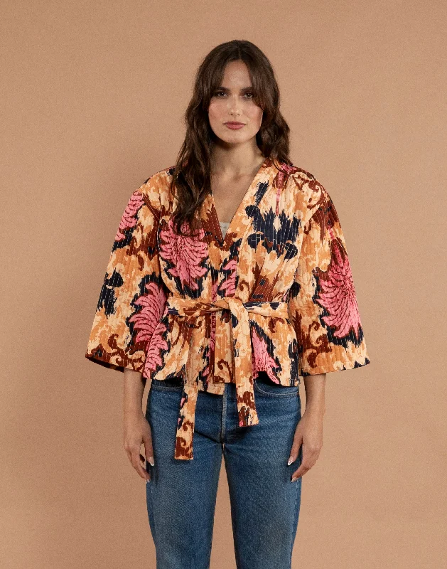 Ranchi Quilted Kimono Jacket Denim Fabric Leather Fabric Suede Fabric