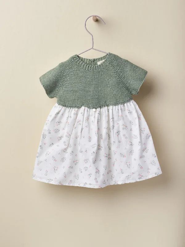 SS23 Wedoble Soft Green & Ditsy Print Half-Knit Dress Tunics Solid Classic