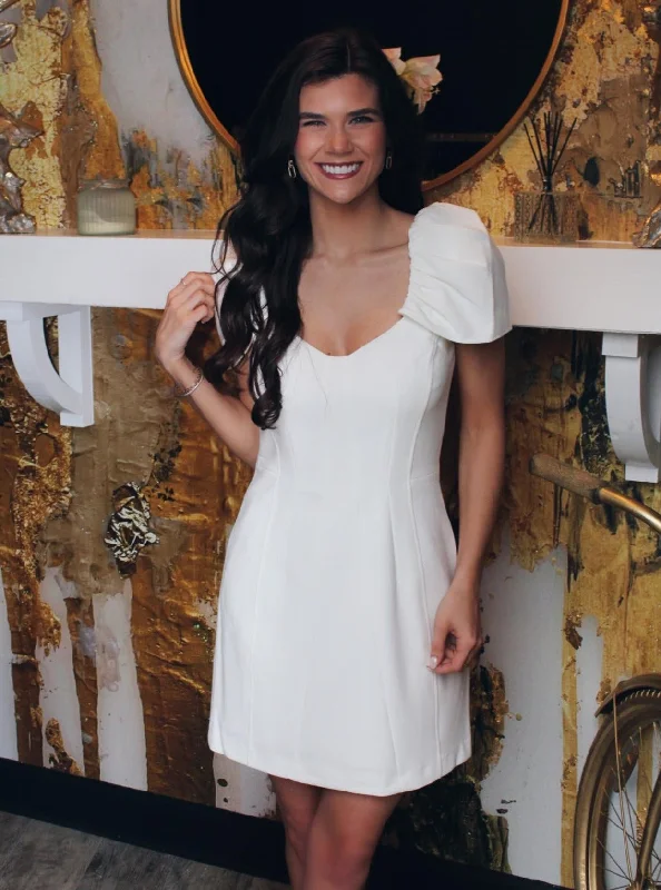 SUMMER WHITE WHISPER GATHERED SLEEVE DRESS