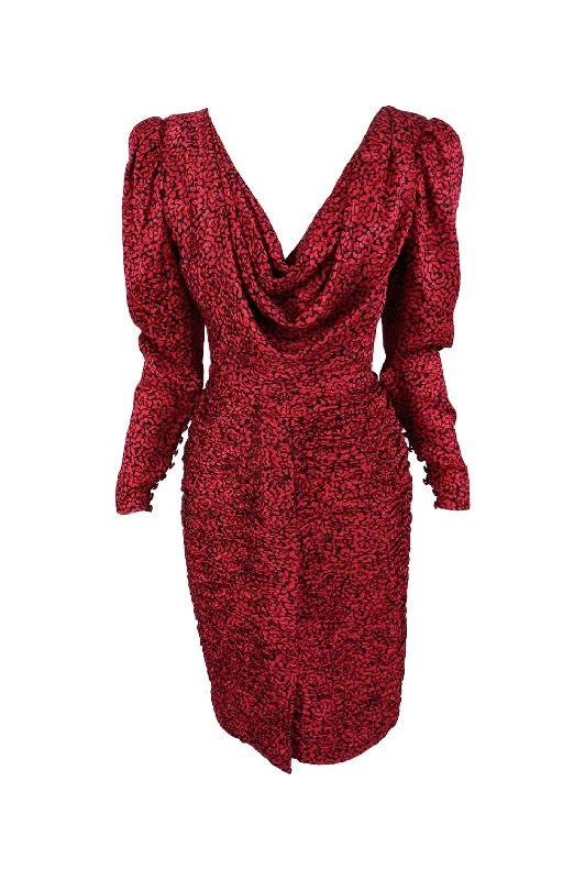 Vintage Red & Black Silk Shoulder Padded Party Dress, 1980s Halter Neckline Beach