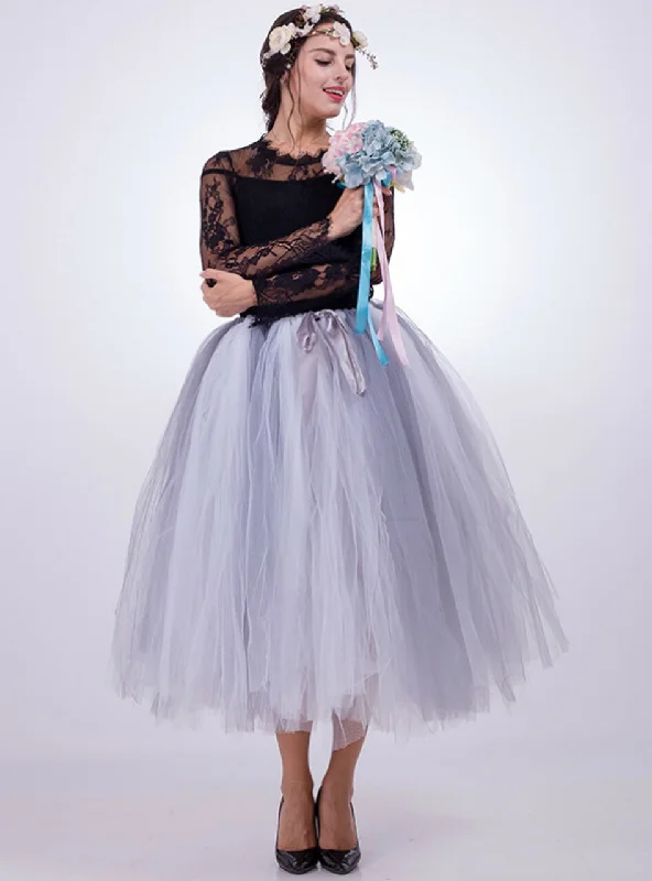 Gray + White Tulle Tutu Middle Skirt leather skirt durable