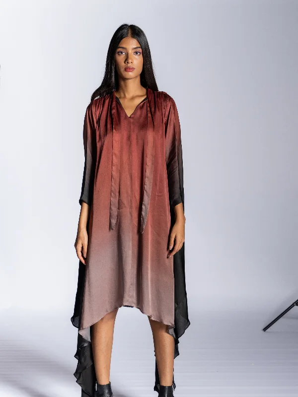 Brown Shoulder Pleate Dress Tunics Sophisticated sleek