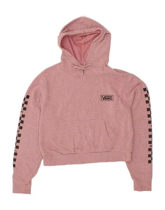 VANS Womens Oversized Graphic Crop Hoodie Jumper UK 10 Small Pink Cotton Hoodie with Strings Custom Fit Adjustable