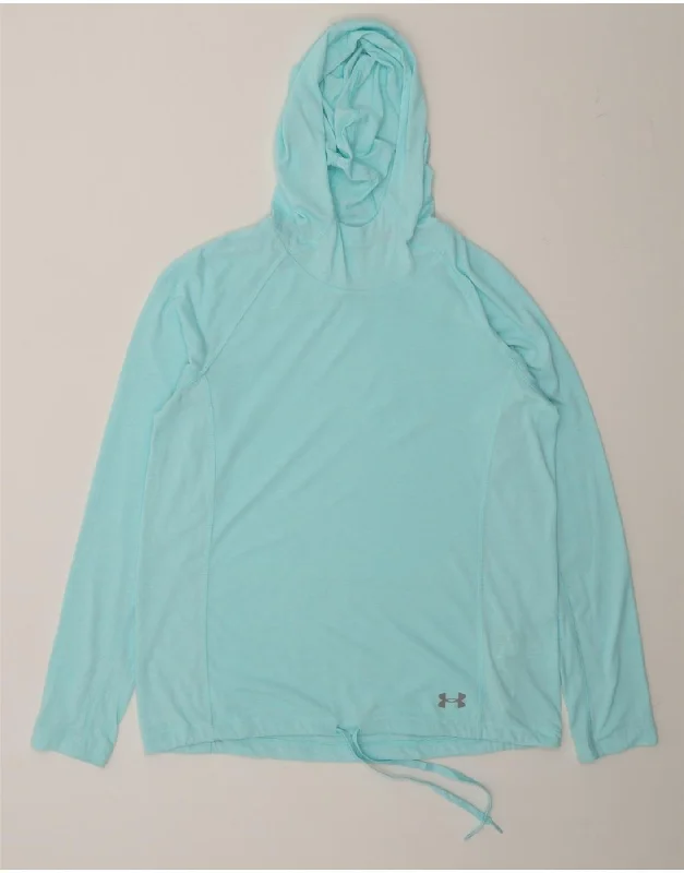UNDER ARMOUR Womens Hoodie Jumper UK 14 Medium Blue Hoodie with Double Zipper Versatile Adjustable