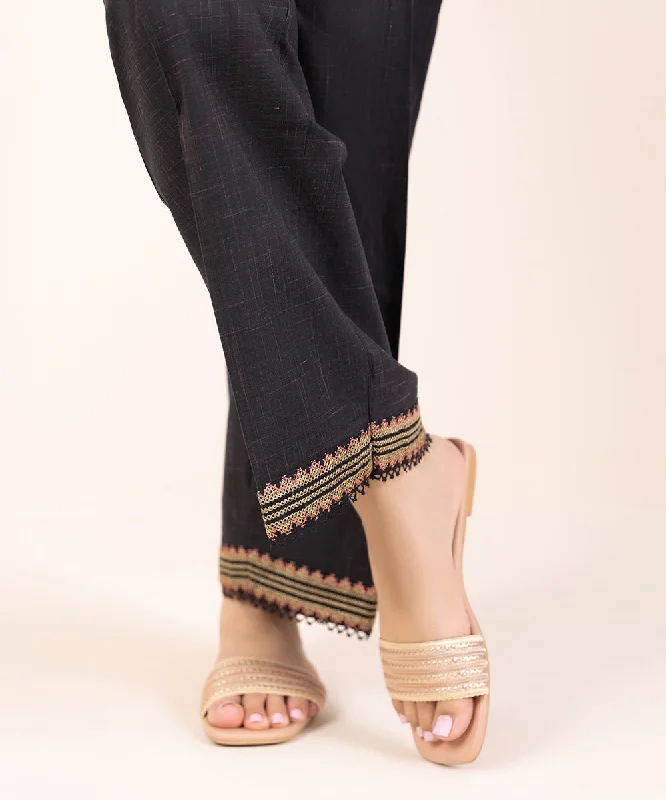 Embroidered Cotton Straight Pants Fashionable Tapered Leg Pants