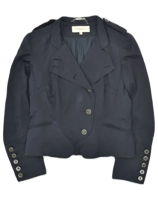 KAREN MILLEN Womens 4 Button Military Blazer Jacket UK 14 Medium Navy Blue Denim Jacket Leather Jacket Suede Jacket
