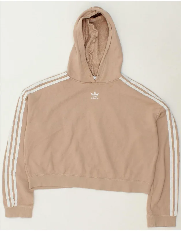ADIDAS Womens Oversized Crop Hoodie Jumper UK 8 Small Beige Cotton Hoodie with Tie-Dye Psychedelic Retro