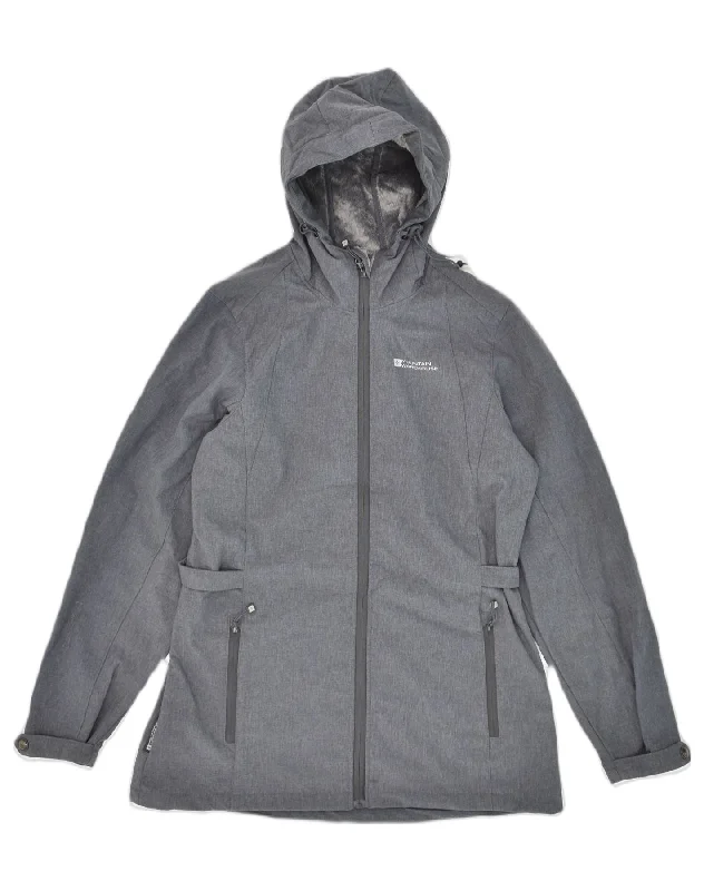 MOUNTAIN WAREHOUSE Womens Hooded Windbreaker Jacket UK 14 Large Grey Welt Pockets Slit Pockets Flap Pockets