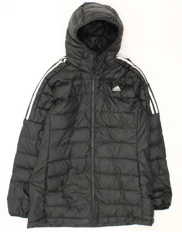 ADIDAS Womens Hooded Padded Jacket UK 20/22 XL Black Polyester Rayon Fabric Velvet Fabric Corduroy Fabric