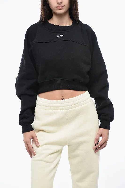 Off-White Double-Layered Cropped Sweatshirt with Oversized Fit Hoodie with Pattern Geometric Abstract
