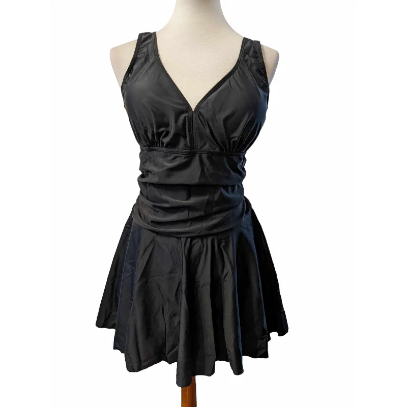 Plunge Swim Dress in Black Tunics Trendy modern