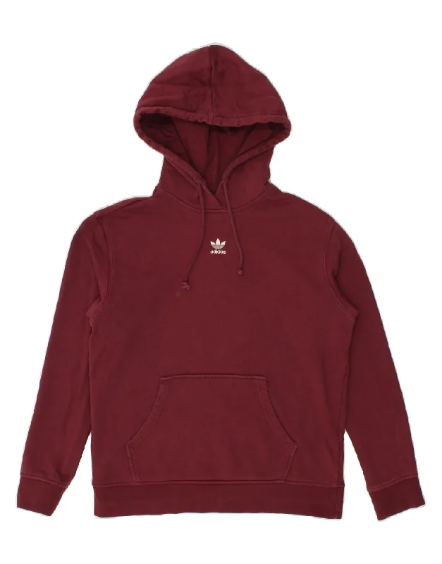 ADIDAS Womens Oversized Hoodie Jumper UK 10 Small Maroon Cotton Hoodie with Zipper Versatile Modern