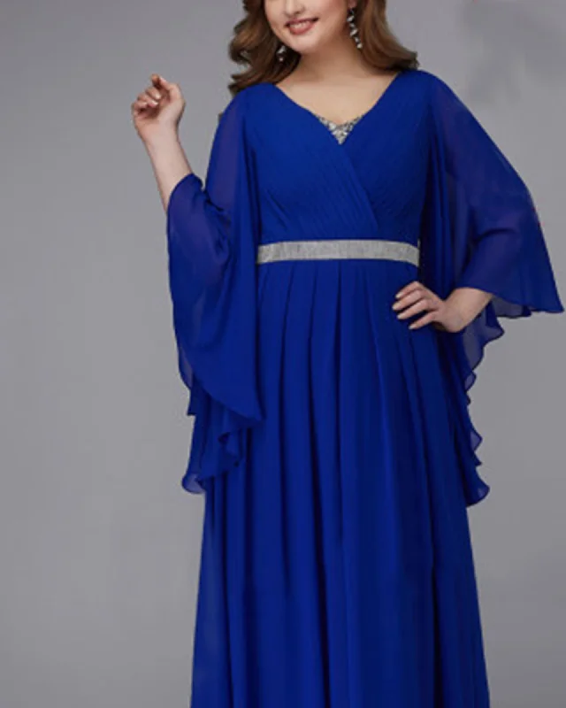 Royal Blue Chiffon Mother of the Bride Dresses with Angel Sleeves Tunics Chic fashionable