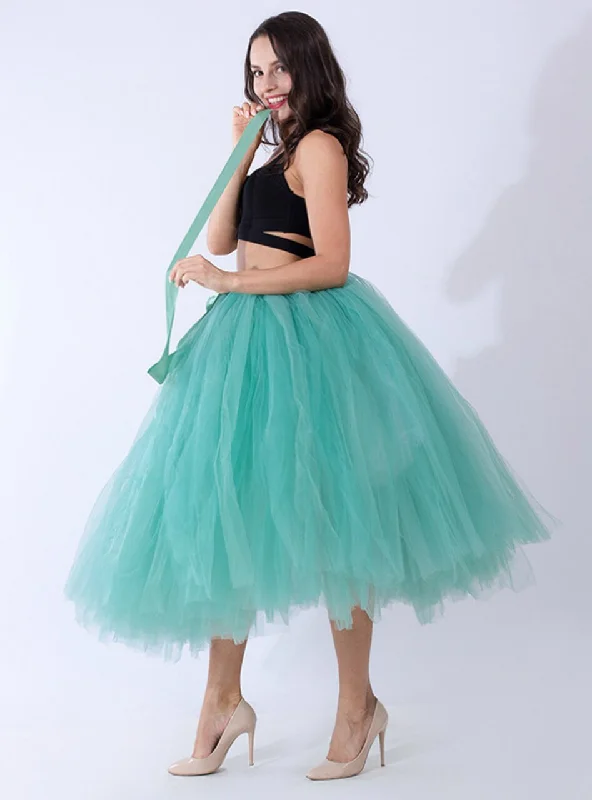 Light Green Tulle Tutu Middle Skirt silk skirt smooth
